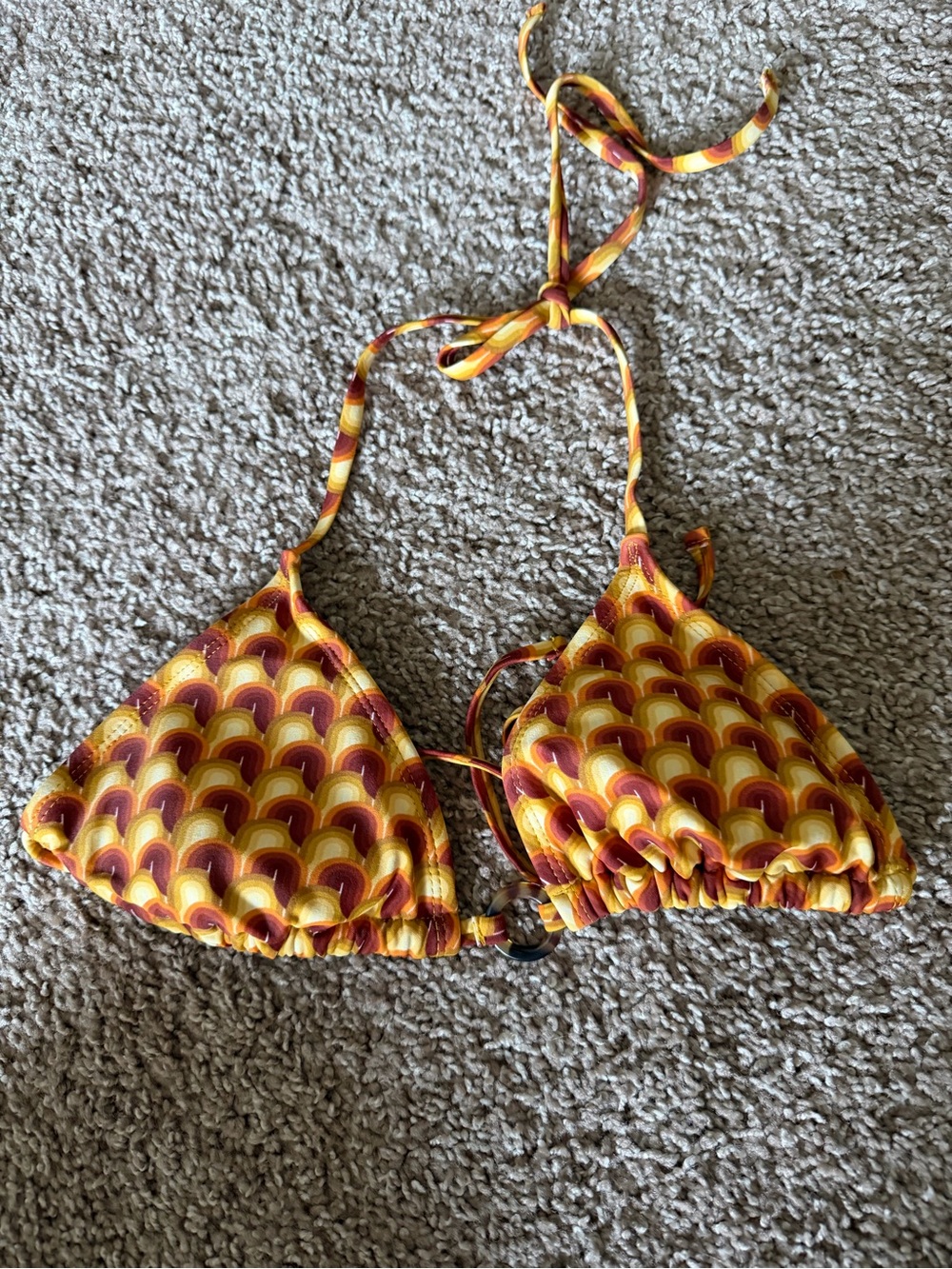Retro Rainbow Triangle Bikini Top - Yellow & Rust